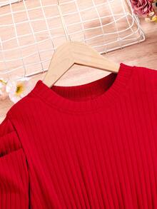 SHEIN Cô gái Đỏ  Chân của tay áo cừu Đầm - Đỏ - Xem 4