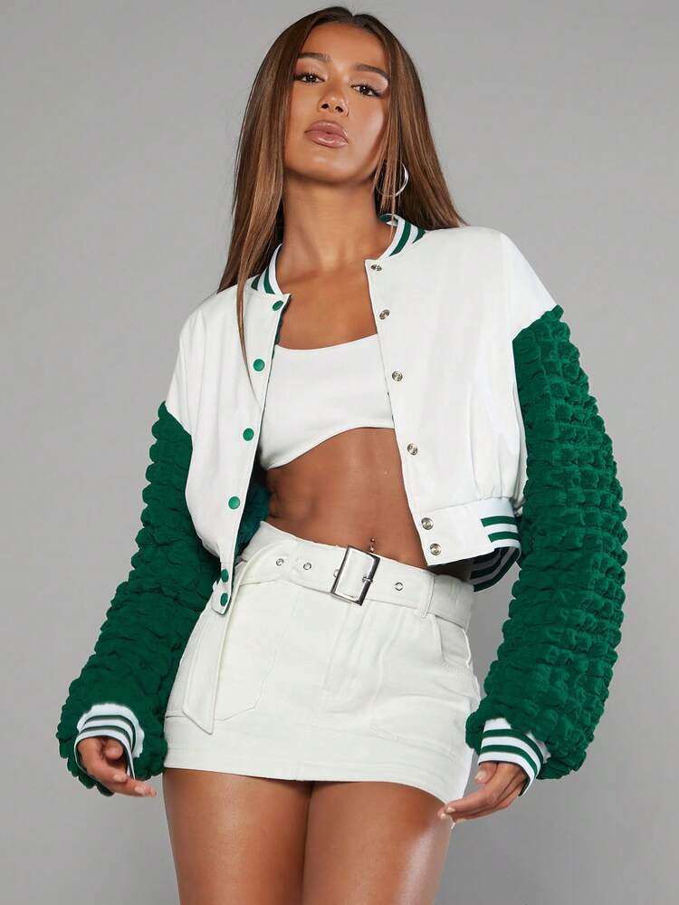 Contrast Puff Sleeve Crop Jacket