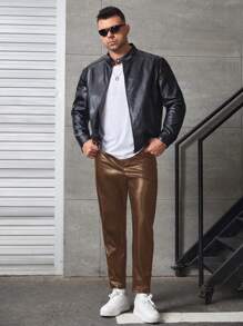 GENTILAND 男士加大號固色pu皮褲 - 棕色 - 查看 4