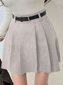 DAZY 女款燈芯絨百褶裙 - 白色 - 查看 2