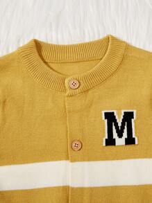 男嬰毛衣開衫,帶字母和條紋圖案 - 黃色 - 查看 5
