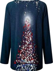 SHEIN EZwear Plus Size Christmas Printed T-shirt - Navy Blue - View 2