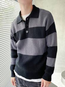 Manfinity Homme Nam Tương phản Màu sắc Cổ áo Polo Áo len - màu đen - Xem 3