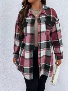 Calvaya Hơn Kẻ sọc Thả vai Túi có nắp Áo khoác - Đỏ - Xem 5