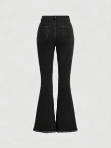 SHEIN Girlism 青少年女孩口袋喇叭牛仔裤，春秋季休闲日常穿着