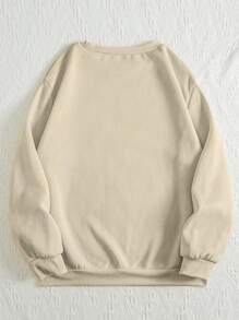 SHEIN EZwear Women's Sweatshirt With Books And Stars Print - Beige - View 2