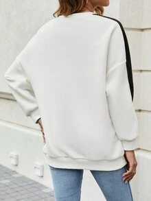 SHEIN Frenchy Của phụ nữ Khối màu Lá thư In Áo nỉ - trắng - Xem 2