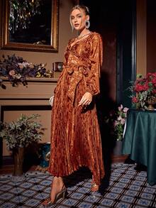 Simplee 女士連身裙 - 橘色 - 查看 3