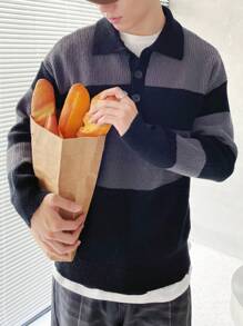 Manfinity Homme Nam Tương phản Màu sắc Cổ áo Polo Áo len - màu đen - Xem 4