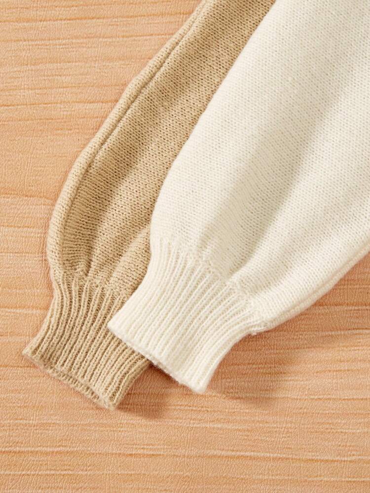 Tween Girls Color Block Half Button Collar Pullover Sweater