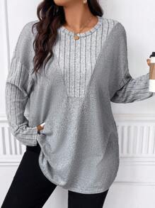 SHEIN LUNE Women's Plus Size Drop Shoulder T-Shirt - Grey - View 3