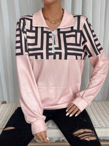 SHEIN LUNE Áo nỉ dài tay nữ họa tiết hình học (mẫu ngẫu nhiên) kiểu chui đầu mùa thu - Màu be - Xem 5