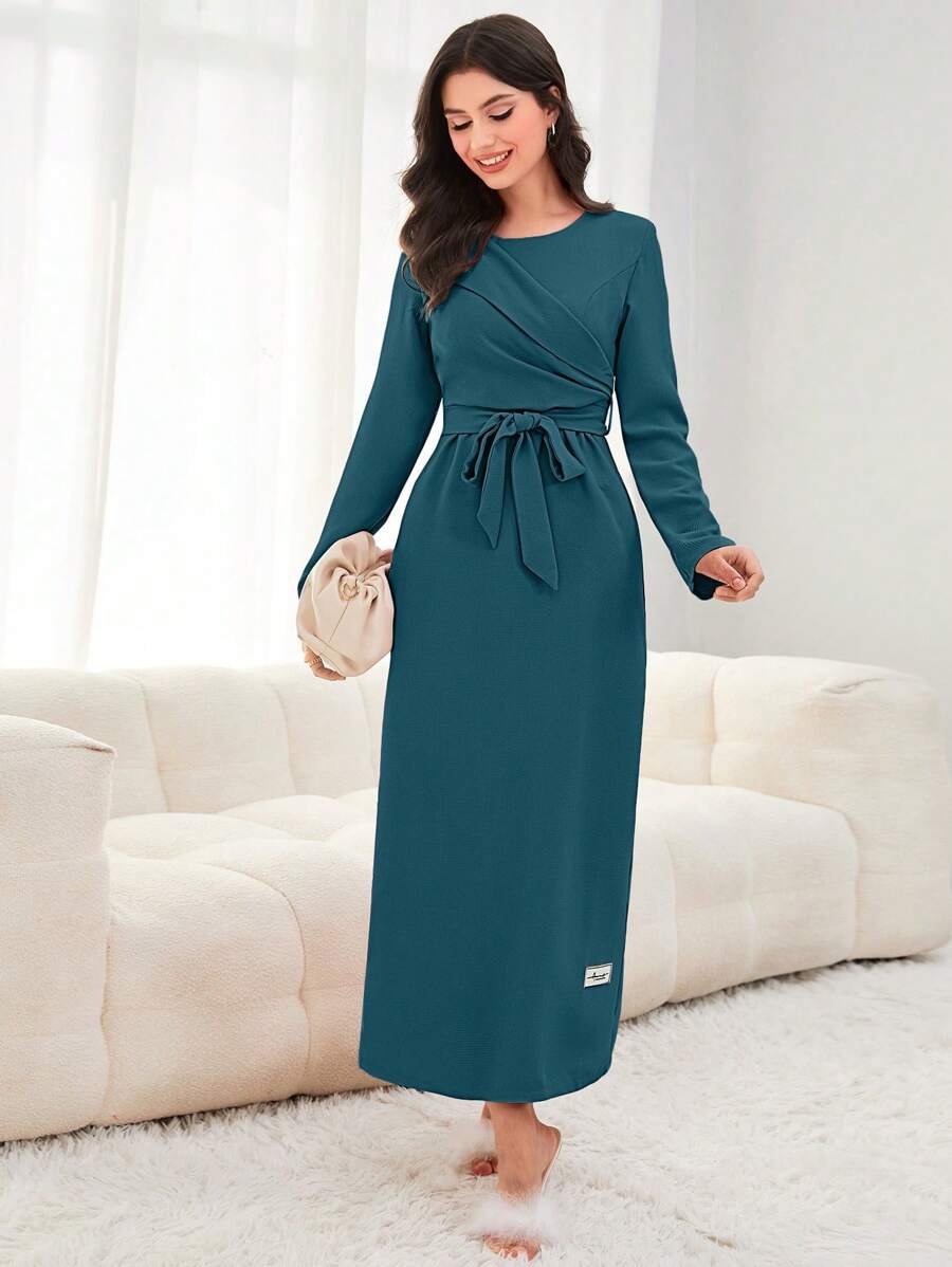 Modelyn Alphabet Patchwork Belted Arabian Dress - Blue - View 1