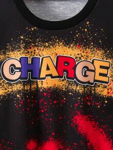 SHEIN Boys' Casual Letter & Duck Printed Sweatshirt With Ink Splash Decoration - Multicolor - View 6