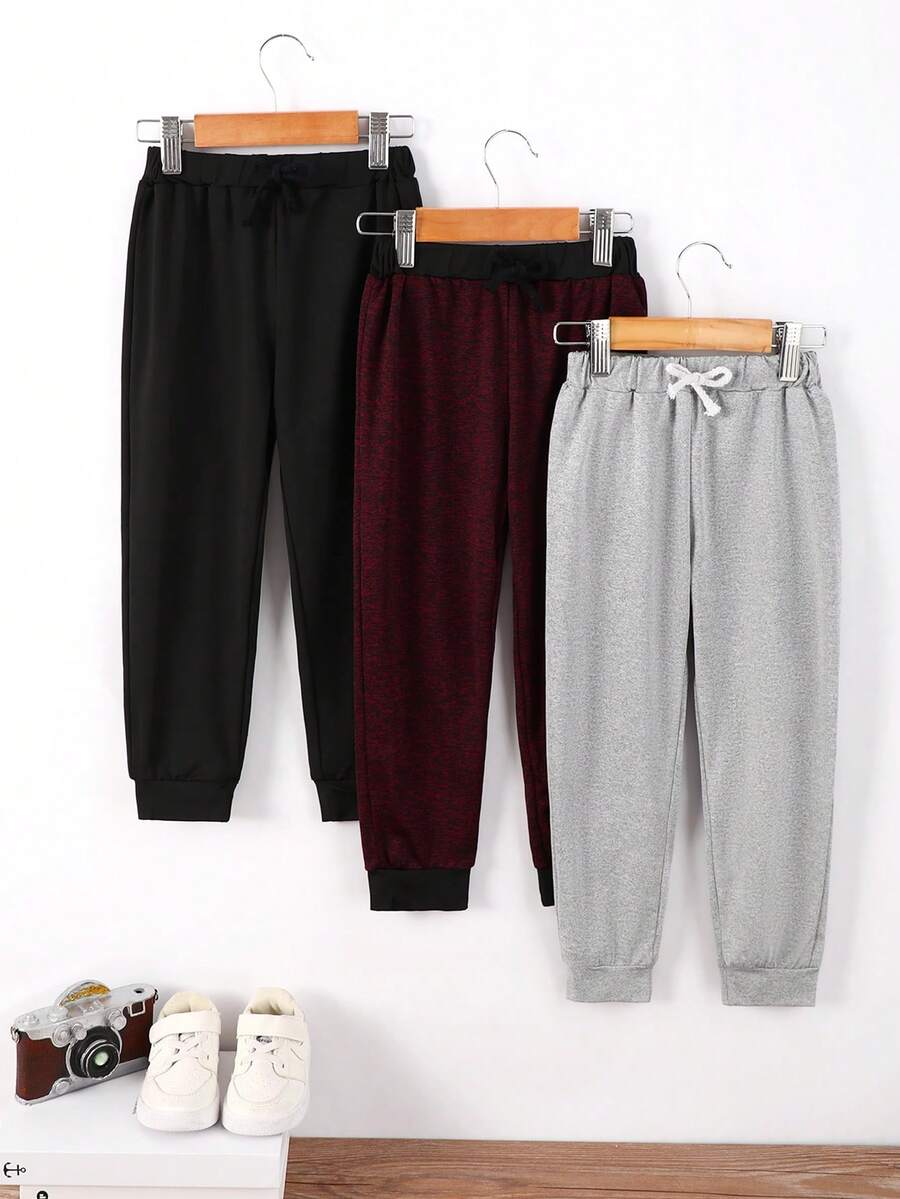 SHEIN 3入組男童休閒錐形運動褲,適用於春秋季節 - 彩色 - 查看 1