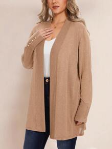 Plus Button Detail Cardigan - Camel - View 1