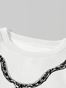 SHEIN EZwear Women's Fleece Inside Sweatshirt Printed With Skull And Chains - White - View 3