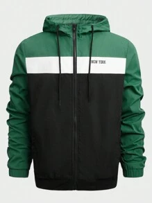 Mainfolk Chaqueta con capucha con cordón y bloque de color con gráfico de letras para hombres, para otoño e invierno - Multicolor - Ver 1