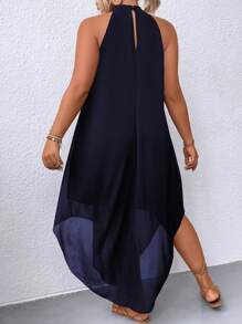 SHEIN Clasi Women's Plus Size Halter Neck Solid Color Dress Maxi Women Outfit