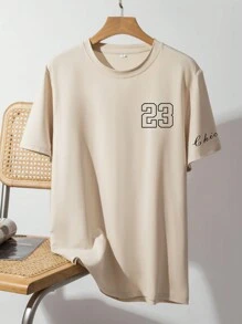 Manfinity Homme Nam In hoa kỹ thuật số Thon gọn Áo thun - Màu Khaki - Xem 3