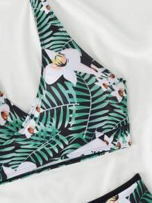 SHEIN Swim Summer Beach Floral Print Halter Neck Bikini Set, Random Pattern Carnival - Multicolor - View 3