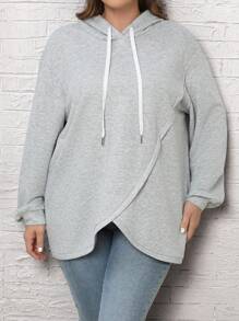 EMERY ROSE Plus Size Asymmetric Hem Sweatshirt - Grey - View 1