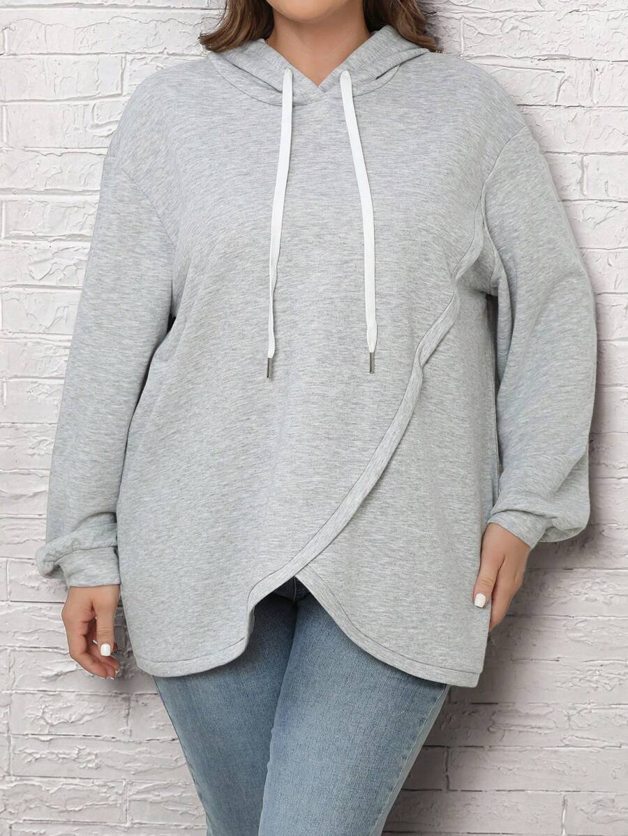 EMERY ROSE Plus Size Asymmetric Hem Sweatshirt - Grey - View 1