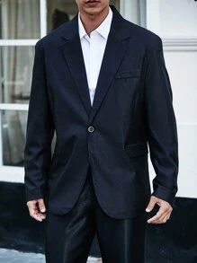 Manfinity Mode Men's Plus Size Solid Suit Collar Blazer - Black - View 3