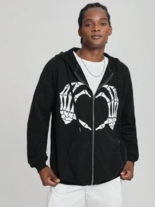 Ariqdhaksinargha Của phụ nữ Sọ & Tay In áo có mũ Áo khoác - màu đen - Xem 5