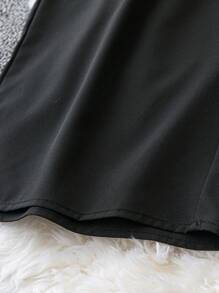 SHEIN LUNE Women's Plus Size Chain Decorated Wide Leg Pants - Black - View 3