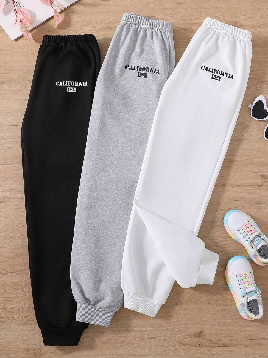 Tween Girl 3 Pieces Of Simple And Comfortable Letter Printed Sweatpants Chic Outfits For Autumn/Winter