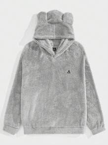 EASEVO Loose Fit Men's Plus Size Patched Hooded Sweatshirt - Grey - View 1