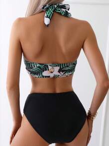 SHEIN Swim Summer Beach Floral Print Halter Neck Bikini Set, Random Pattern Carnival - Multicolor - View 2