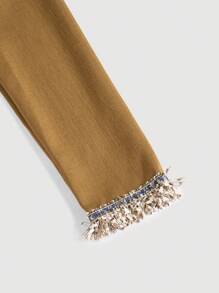 SHEIN Clasi Frayed Hem Patchwork Jacket Fall Cloth For Women - Brown - View 7