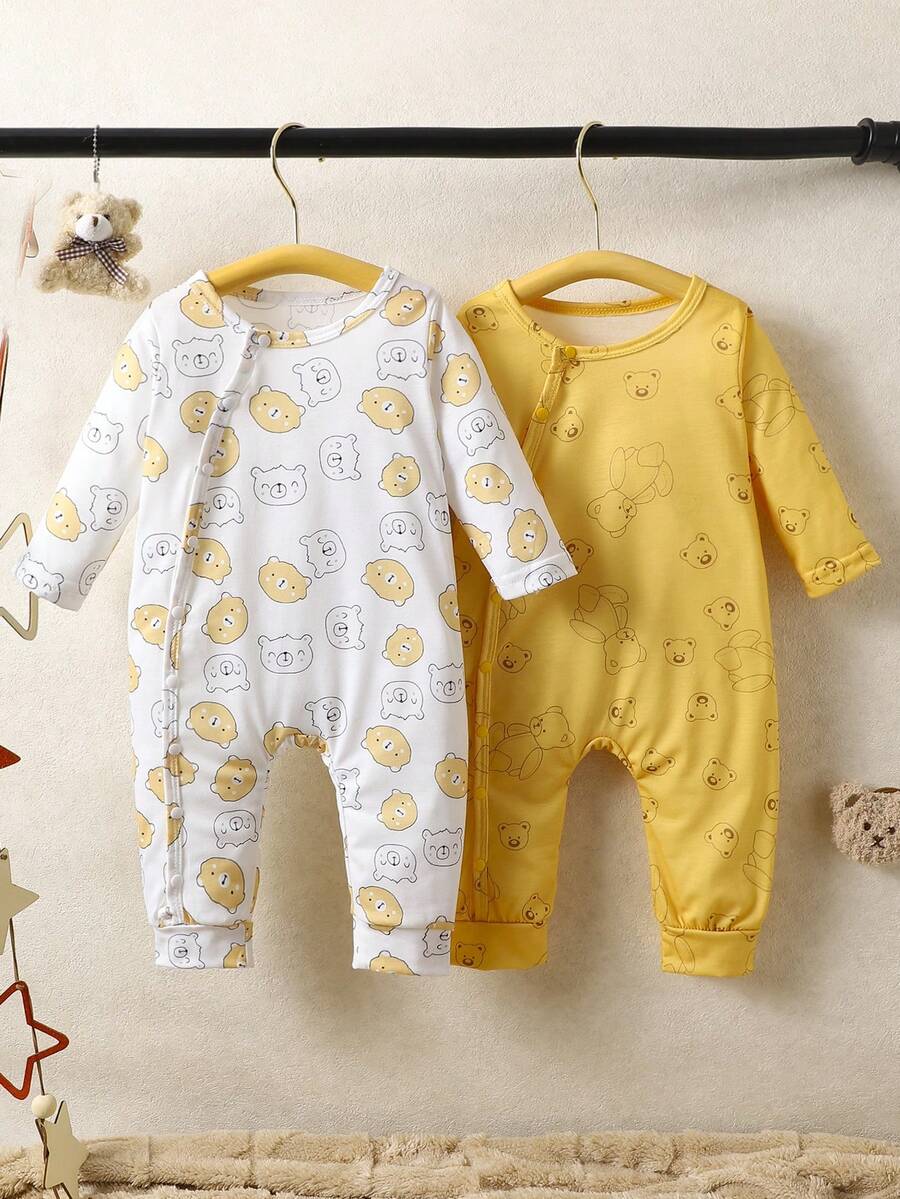 Em bé Con trai Phim hoạt hình dễ thương Gấu In Đơn giản Áo liền quần - Nhiều màu - Xem 1