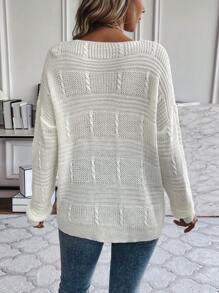 SHEIN LUNE Màu thuần Thả vai Áo len - trắng - Xem 2