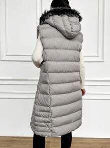 RueChic Zipper Front Stand Collar Padded Vest Style Jacket - Light Grey - View 2
