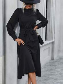 SHEIN Unity 女款褶皺袖腰帶連衣裙