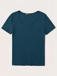 SHEIN Essnce Women's V-neck Ribbed T-shirt