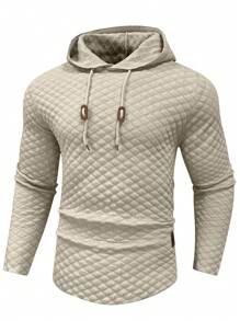 Manfinity Homme Men's Solid Color Drawstring Hooded Sweater - Khaki - View 1