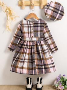SHEIN 小的女孩們格紋荷葉邊洋裝附腰帶 - 彩色 - 查看 2