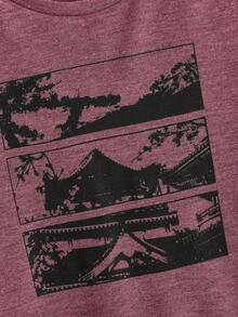 SHEIN 幼童男孩休閒寬鬆圓領長袖t恤 - 酒紅色 - 查看 3