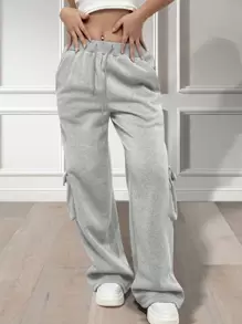 Flirla Women's Drawstring Sweatpants Wide Leg Sweatpantswide Leg Joggerswide Leg Yoga Pants Graduation,Back To School Outfits,Graduation,Teacher Outfits For Women,Back To School - Grey - View 6