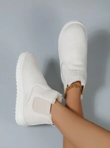 女款中小腿及踝靴,白色內襯保暖靴 - 白色 - 查看 3