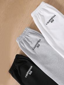 Tween Girl 3 Pieces Of Simple And Comfortable Letter Printed Sweatpants Chic Outfits For Autumn/Winter