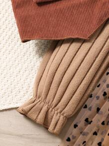 SHEIN 秋冬款鈕扣前背心+針織長袖愛心圖案蕾絲裙 - 卡其色 - 查看 6