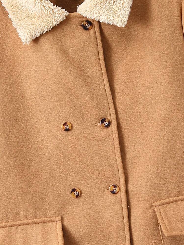 Tween Boy Borg Collar Flap Pocket Double Breasted Overcoat