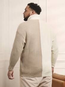 Manfinity VCAY 男士大碼撞色高領落肩袖套頭毛衣 - 彩色 - 查看 2