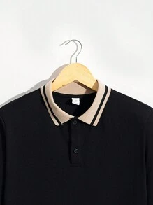 SHEIN Thiếu niên con trai Giải trí & Thoải mái Cơ bản Sọc Vòng cổ Tay áo dài Áo - màu đen - Xem 3