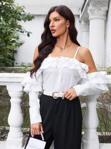 Aveloria 單色長袖襯衫,配以荷葉邊裝飾